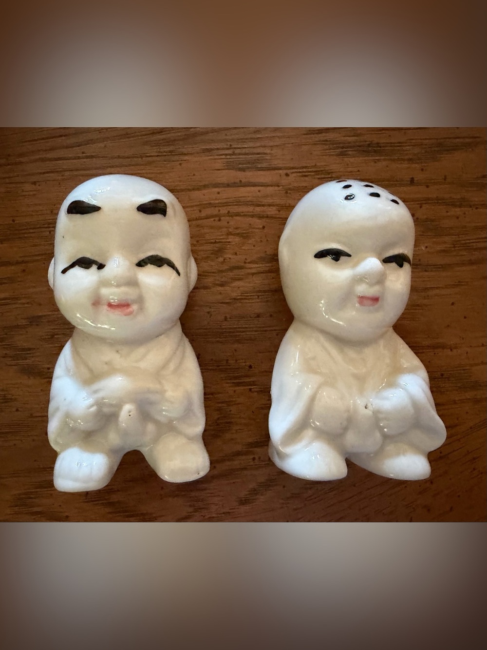 Vintage White Ceramic Monk Happy Boy Figures